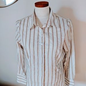 White Button Down Shirt with Tan Pinstripe